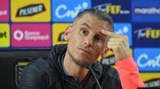 El entrenador Sebastián Beccacece durante una rueda de prensa en la Casa de la Selección, en Quito, el 9 de septiembre de 2024.