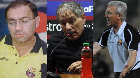 José María Andrade, Ariel Holan y Benito Floro, entrenadores de Barcelona SC que tuvieron que apostar por los jóvenes.