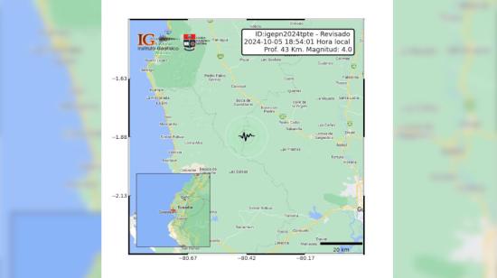 Imagen del reporte de un sismo de 4 grados en Guayas el 5 de octubre de 2024.