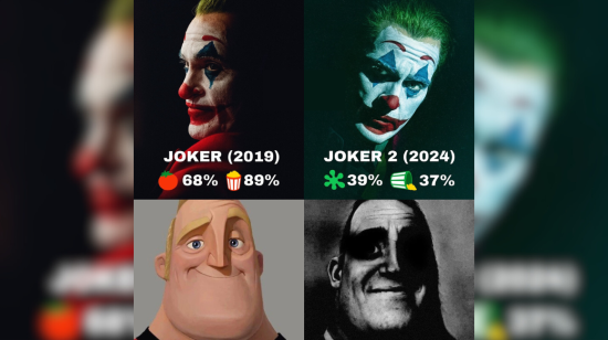 Meme difundido en redes sociales en el que se compara las puntuaciones de las recientes películas del Joker con rostros del Sr. Increible, de la película de Pixar.