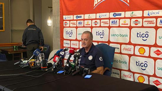 Gustavo Alfaro, durante una rueda de prensa de Paraguay, en Quito, el 9 de octubre de 2024.