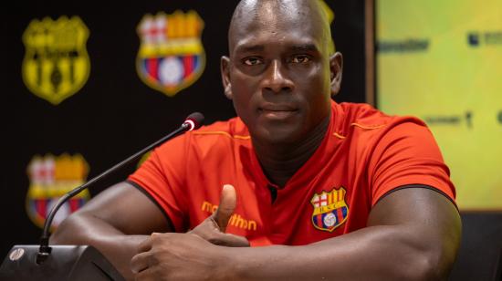 Segundo Castillo, entrenador de Barcelona SC, en la conferencia de prensa de este jueves 17 de octubre de 2024.