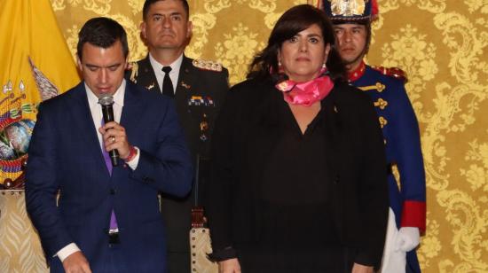 El presidente Daniel Noboa y la ministra del Interior Mónica Palencia en el Palacio de Carondelet.