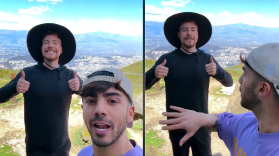 El youtuber estadounidense conocido como MrBeast (izq.) junto al influencer uruguayo Fede Vigevani, en un video publicado el 22 de octubre en la cuenta de Vigevani en TikTok.