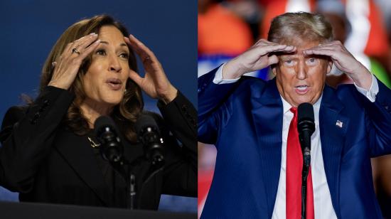 Fotografías que muestran a la candidata demócrata a la presidencia de Estados Unidos, Kamala Harris, y al candidato republicano Donald Trump, en mítines realizados en 2024.