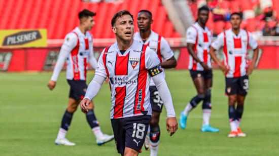 Ezequiel Piovi, durante un partido de Liga de Quito por la LigaPro, el 26 de octubre de 2024.