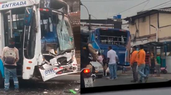 Aparatoso choque de buses en el centro de Guayaquil, varios pasajeros resultaron heridos