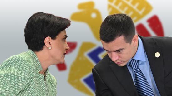 Fotocomposición de la canciller Gabriela Sommerfeld y el presidente Daniel Noboa, frente a la Cumbre Iberoamericana.