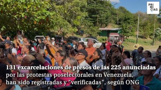 Unas 131 excarcelaciones de presos por las protestas poselectorales en Venezuela han sido registradas y "verificadas" hasta el domingo por la ONG Foro Penal, que lidera la defensa de "presos políticos" en el país.