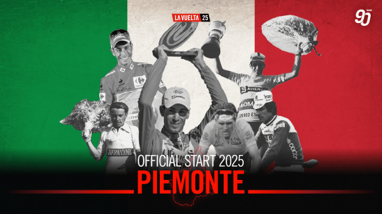 Afiche oficial del inicio de la Vuelta a España 2025 en Piemonte, Italia.