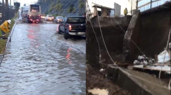 Inundaciones y el colapso de un muro se registró en Cuenca la tarde de este 3 de diciembre de 2024 por la intensa lluvia.