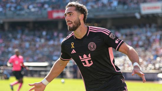 Leonardo Campana, del Inter Miami CF, celebra después de anotar un gol ante el New York City FC en el Yankee Stadium, el 21 de septiembre de 2024.