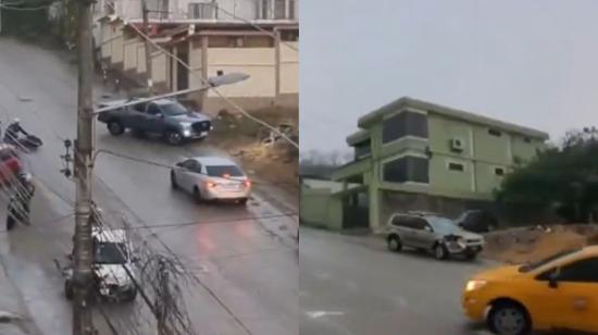 Imágenes de carros accidentados en la calle Jorge Perrone Galarza, en el norte de Guayaquil.