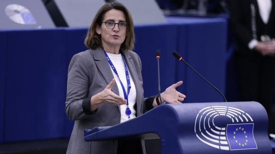 Teresa Ribera, vicepresidenta ejecutiva de la Comisión Europea de Competencia, en el Parlamento Europeo en Estrasburgo, Francia, el 18 de diciembre de 2024.