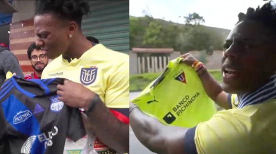 El reconocido streamer Speed en su visita a Ecuador con las camisetas de Emelec y Liga de Quito, 16 de enero de 2025.