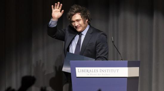 El presidente de Argentina, Javier Milei, en un acto del Liberal Institute en Kloten, Suiza, el 24 de enero de 2024.