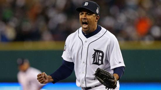 Octavio Dotel cuando estaba con los Tigres de Detroit, 27 de octubre de 2012.