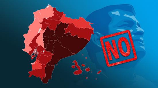 Diseño gráfico que muestra las provincias de Ecuador que votan históricamente contra los candidatos presidenciales del correísmo.