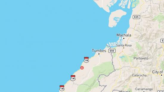 Reporte de un temblor con epicentro en Tumbes, Perú, el 8 de mayo de 2025.