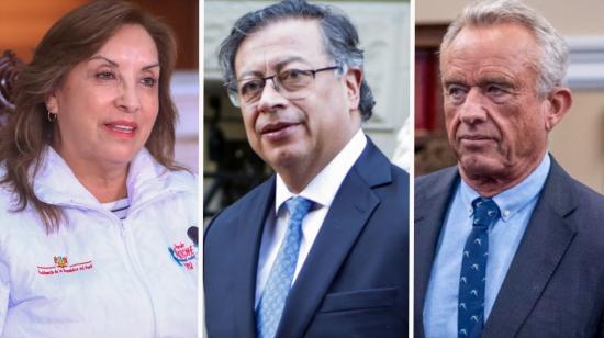 Retratos de Dina Boluarte (presidenta de Perú), Gustavo Petro (presidente de Colombia) y Robert F. Kennedy Jr. (secretario de Salud de Estados Unidos).