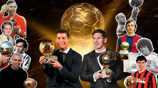 Imagen con los máximos ganadores del Balón de Oro, entre ellos Lionel Messi y Cristiano Ronaldo.