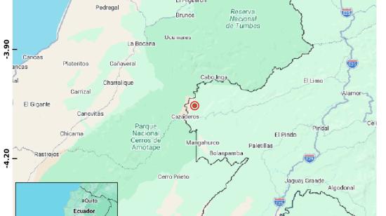 Ubicación del sismo de magnitud 4,4 registrado cerca de La Troncal, Cañar, el 24 de octubre de 2026.