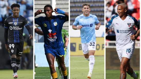 Djorkaeff Reasco, Jefferson Arce, Mauricio Alonso y Deyverson, durante partidos por la LigaPro 2026.