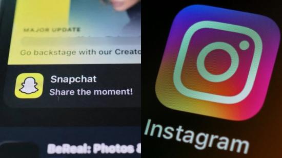 Composición fotográfica con imágenes que muestran las aplicaciones de Snapchat e Instagram (de Meta).