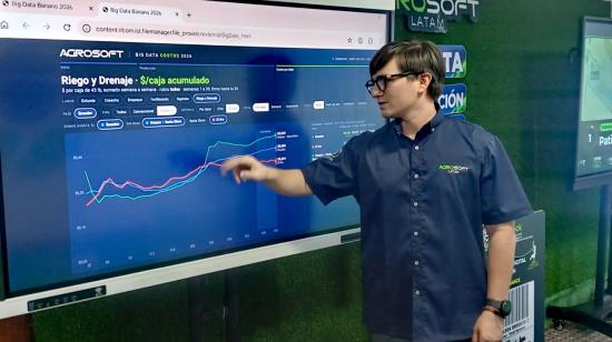 Exposición de manejo big data con IA en el stand de Agrosoft, durante Banana Time e 28 de octubre de 2026.