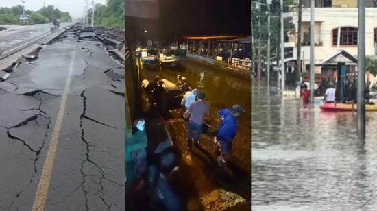 Composición de imágenes que muestran las afectaciones por las lluvias en Santa Cruz, Galápagos, entre el 30 y el 31 de octubre de 2026.