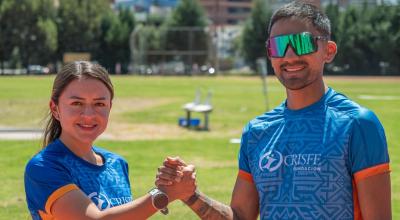 Glenda Morejón y Daniel PIntado, durante un entrenamiento en la pista Los Chasquis, en Quito.