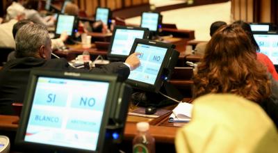 Votación durante el juicio político a María Fernanda Espinosa en la  Asamblea Nacional, el 5 de junio de 2019