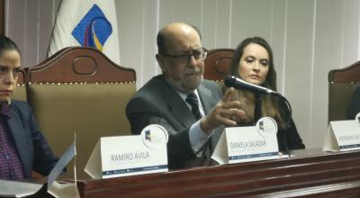 Hernán Salgado, presidente de la Corte Constitucional, durante una rueda de prensa ofrecida el pasado 14 de junio de 2019.