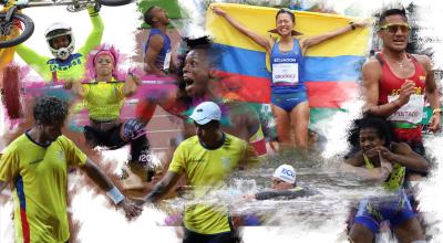 Composición fotográfica con los atletas ecuatorianos que lograron medallas de oro en los Juegos Panamericanos de Lima 2019.