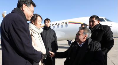 El presidente Lenín Moreno, a su arribo a China, el 11 de diciembre del 2018. Llegó en el avión Falcon 7X.