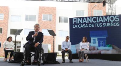 El presidente Lenín Moreno, durante el evento de su programa Casa Para Todos, el 20 de agosto de 2019.