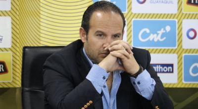 Francisco Egas, presidente de la Federación Ecuatoriana de Fútbol (FEF), en una rueda de prensa en la Casa de la Selección, el 7 de noviembre de 2019.