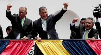 El 3 de abril de 2017, Jorge Glas, Rafael Correa y Lenín Moreno celebraron la victoria electoral de Alianza País en las presidenciales.