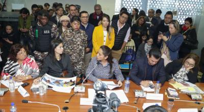 La prefecta Paola Pabón acudió a la Asamblea Nacional, a la Comisión que investiga el paro, para rendir su testimonio, el 11 de noviembre de 2019.