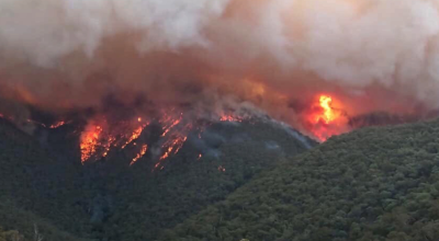 Foto aérea de un frente de los incendios forestales que afectan al estado de Nueva Gales del sur, en Australia.