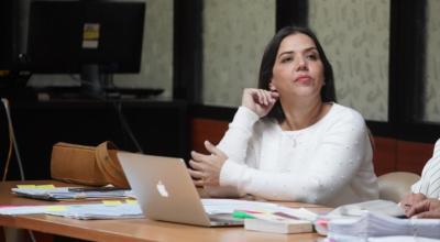 La exvicepresidenta, María Alejandra Vicuña, minutos antes del inicio de la audiencia del 5 de febrero de 2020.