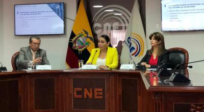 La presidenta del CNE, Diana Atamaint, durante una rueda de prensa ofrecida el 11 de febrero de 2020.