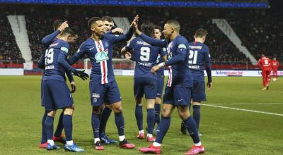 Los jugadores del París Saint-Germain durante la celebración de un gol.