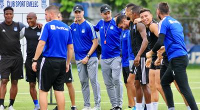 Los jugadores de Emelec, durante un entrenamiento, antes de la pandemia por el Covid-19.