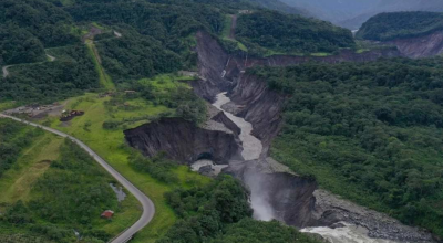 Imagen de la erosión del río Coca el 16 de mayo de 2020 por el Servicio de Gestión de Riesgos, entidad  que observa la evolución del fenómeno.