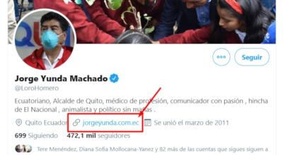 Imagen de la cuenta de Twitter del alcalde Jorge Yunda