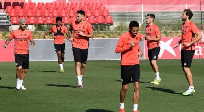 Entrenamiento del Sevilla FC previo al retorno de la Liga de España.