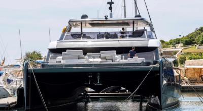 Vista del nuevo catamarán del tenista Rafa Nadal, en el club náutico de Porto Cristo en Mallorca, este sábado 6 de junio.