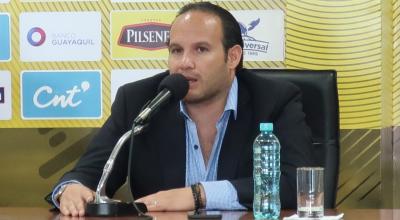 Francisco Egas, presidente de la FEF, durante una rueda de prensa en Quito, el 7 de noviembre de 2019.