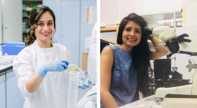 María Gabriela Bruque y María José Ulloa. Ambas investigadoras en su respectivo laboratorio.  